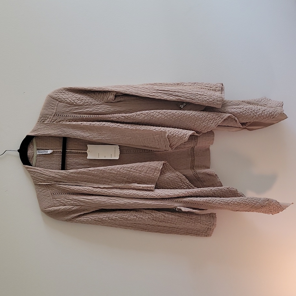NWT MONORENO Tan Quilted & Chrochet Accented Draped Front Cardigan Size:M
